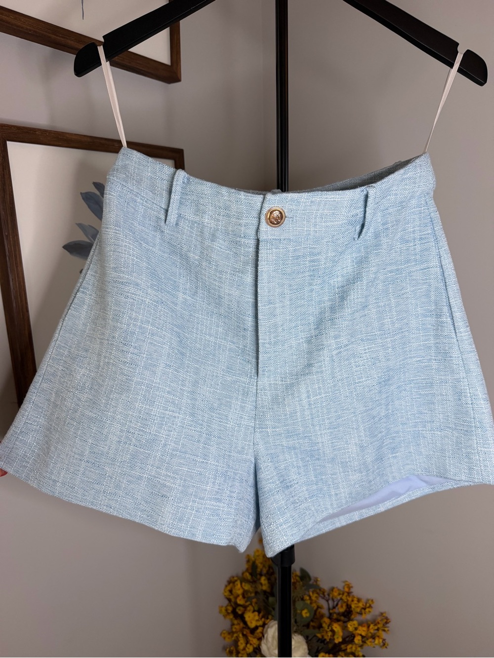 Commense Light Blue Textured Bermuda Shorts